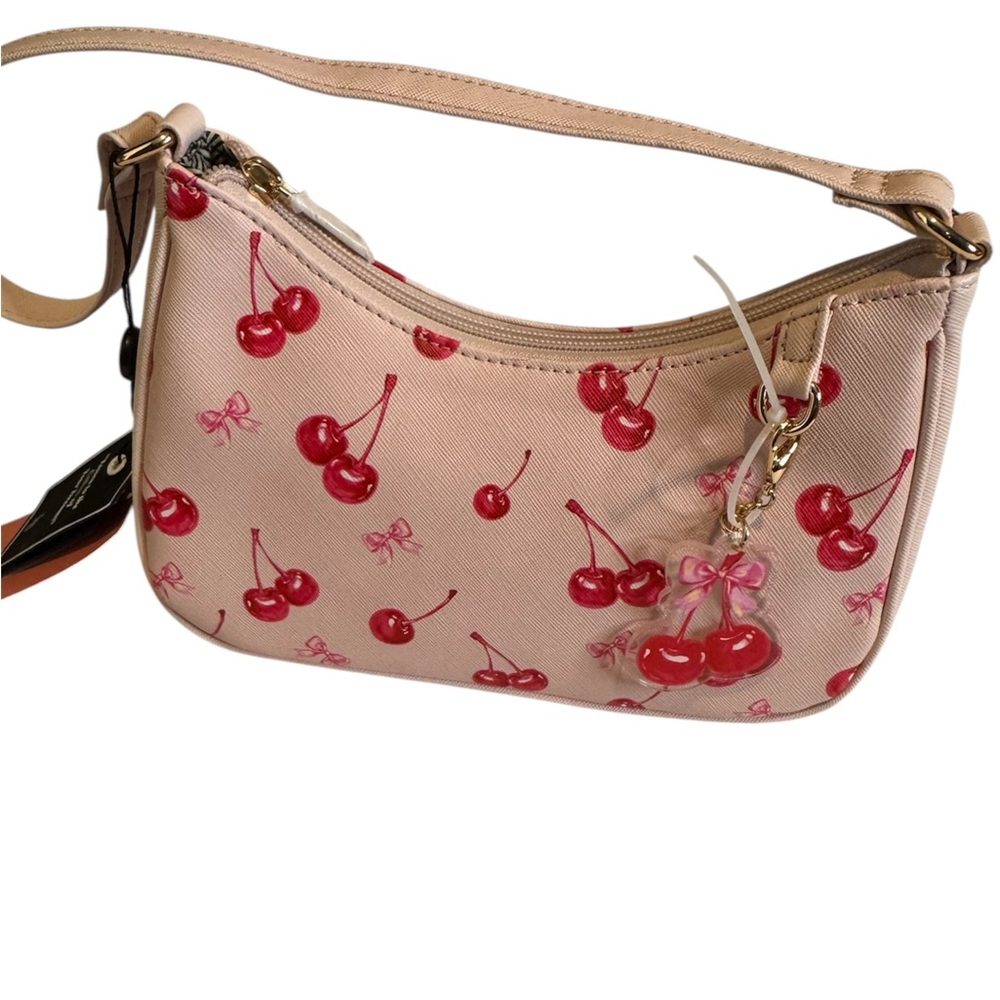 Cherry Print Tan Shoulder Bag